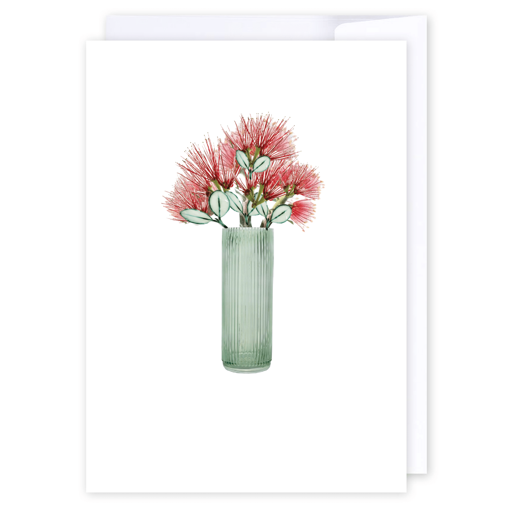 Pohutukawa in vase: NZ Made Greeting Card, Appreciation, Jandal & Ink, Kiwiana by iCandy Publishing