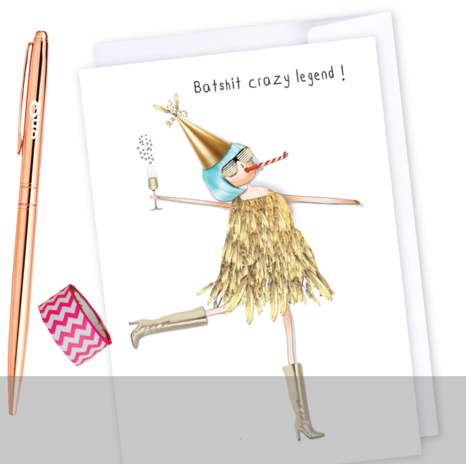 a novelty greeting card plus gold pen and tape
