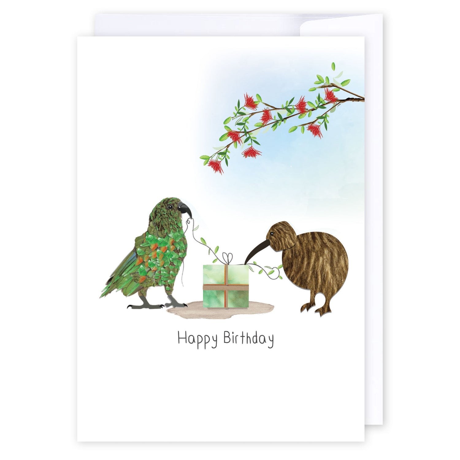Birthday Kea &amp; Kiwi: NZ Made Greeting Card, Birthday, Jandal &amp; Ink, Kiwiana by iCandy Publishing