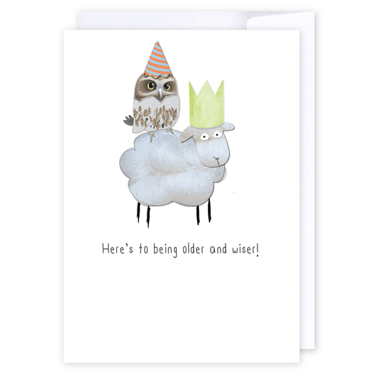 Here's to being older and wiser: NZ Made Greeting Card, Birthday, Jandal & Ink, Kiwiana by iCandy Publishing