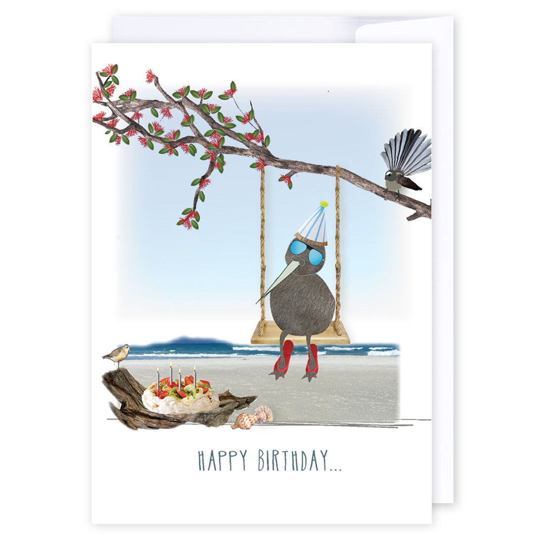 Kiwi Beach Birthday: NZ Made Greeting Card, Birthday, Jandal &amp; Ink, Kiwiana by iCandy Publishing