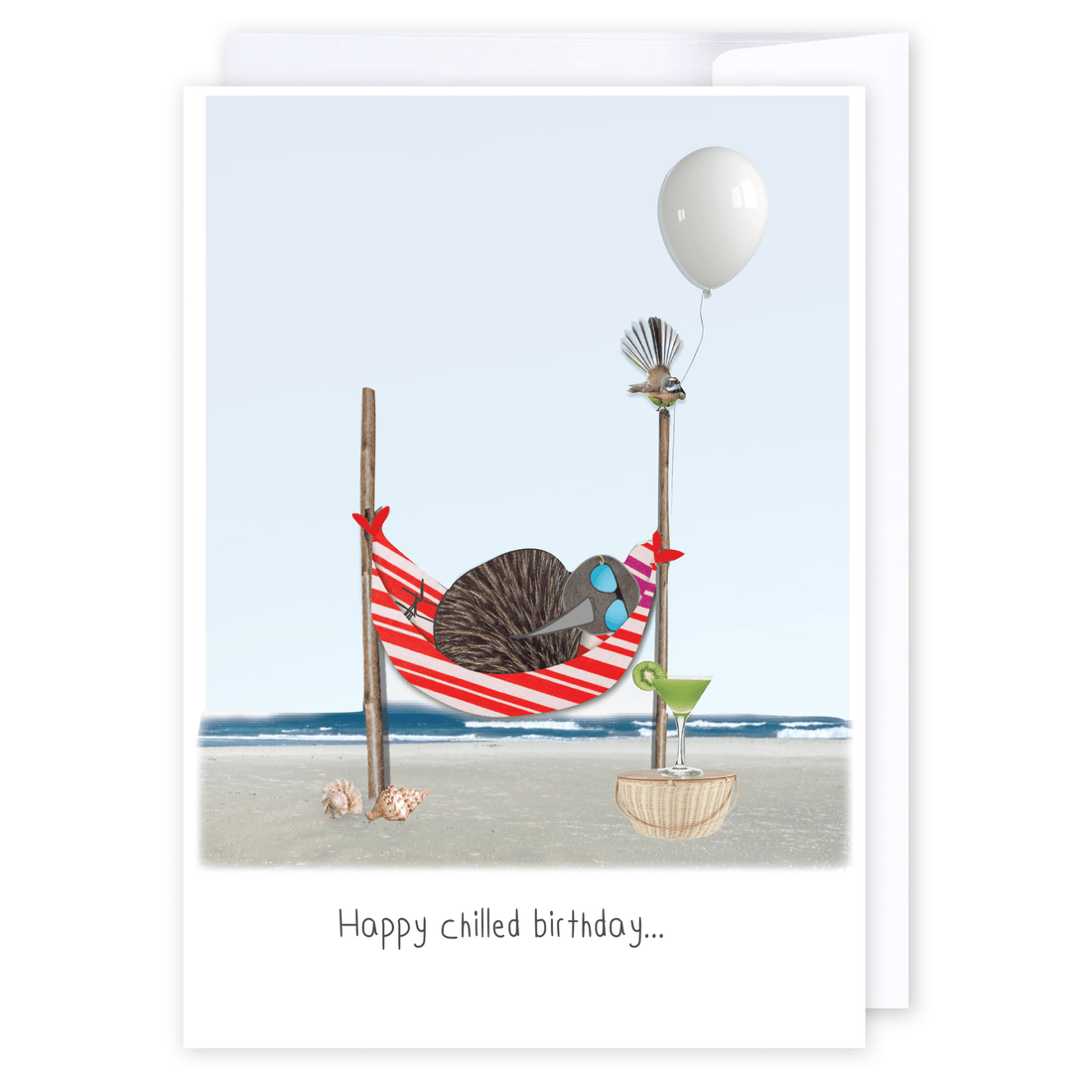 Kiwi Chilled Birthday: NZ Made Greeting Card, Birthday, Jandal &amp; Ink, Kiwiana by iCandy Publishing