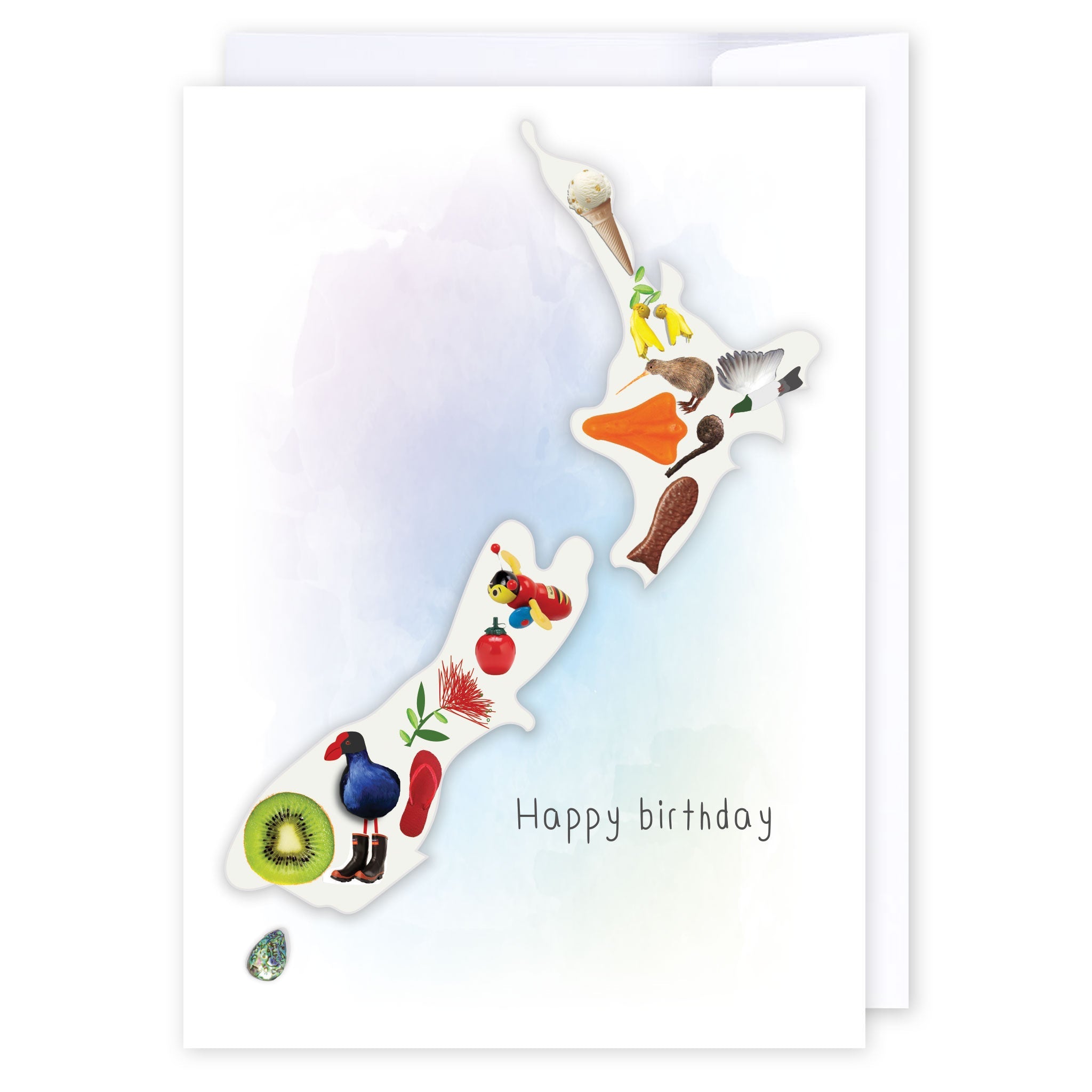 Kiwiana birthday map: NZ Made Greeting Card, Birthday, Jandal &amp; Ink, Kiwiana by iCandy Publishing