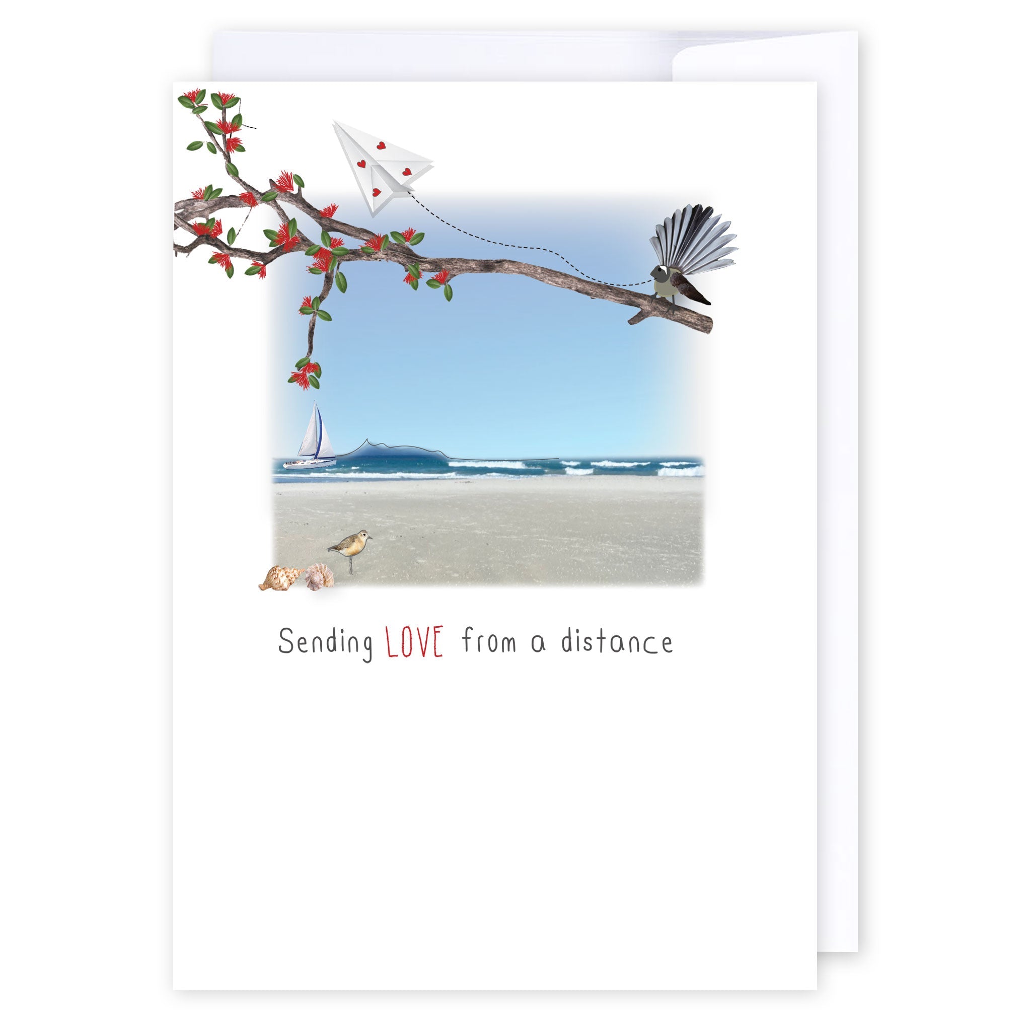 Love from a distance beach: NZ Made Greeting Card, Kiwiana, Love, Sympathy by iCandy Publishing