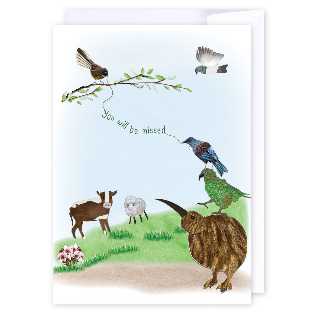 NZ birds you will be missed: NZ Made Greeting Card, Farewell, Jandal &amp; Ink, Kiwiana by iCandy Publishing