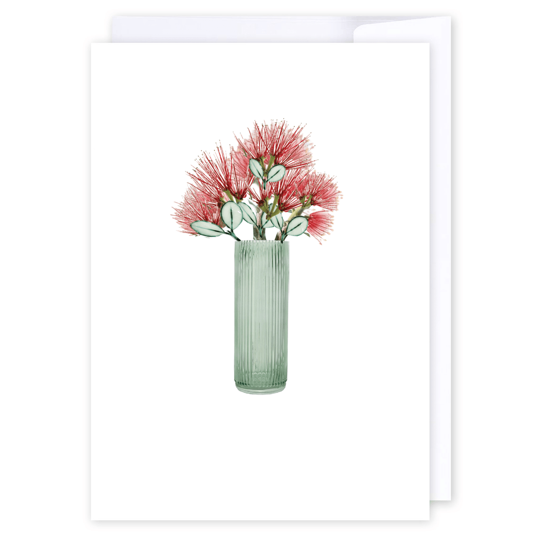 Pohutukawa in vase: NZ Made Greeting Card, Appreciation, Jandal &amp; Ink, Kiwiana by iCandy Publishing