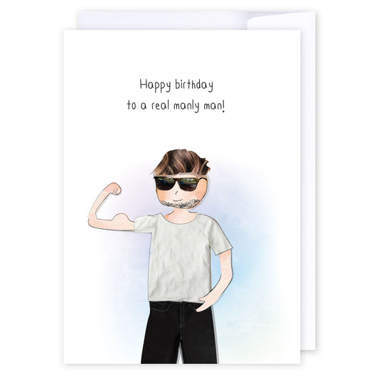 Real manly man: NZ Made Greeting Card, Birthday, For Him, Lisa's letters by iCandy Publishing