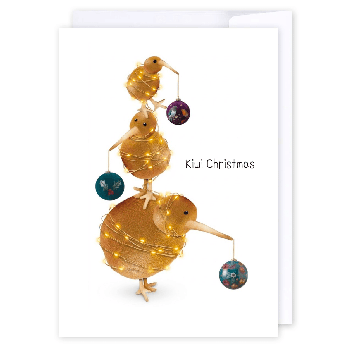 Stacked Christmas kiwis: NZ Made Greeting Card, Christmas, Jandal & Ink, New by iCandy Publishing