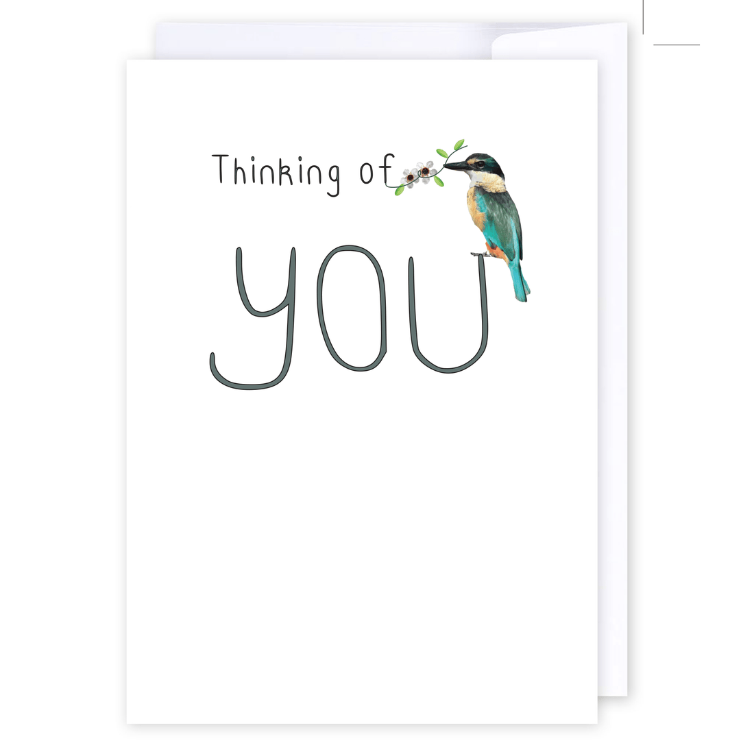 Thinking of you Kingfisher: NZ Made Greeting Card, Jandal &amp; Ink, Kiwiana, Thinking of you by iCandy Publishing